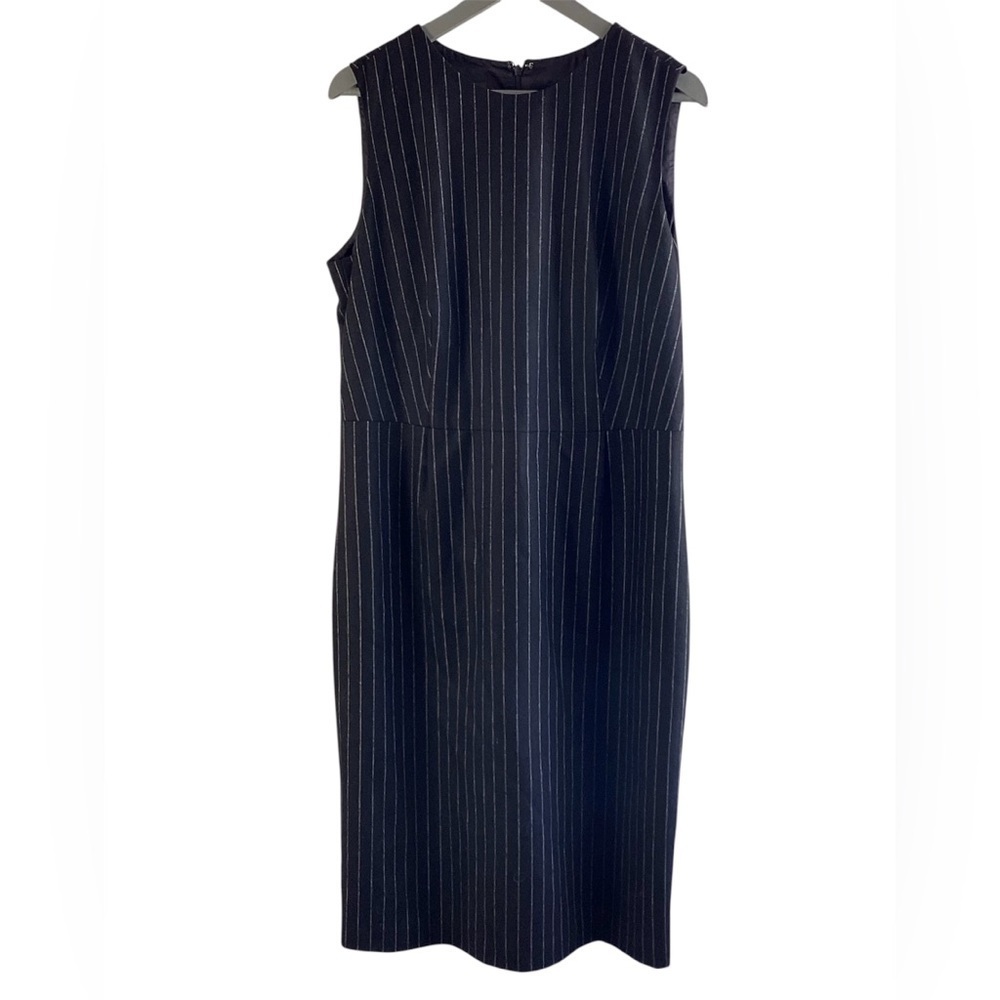 Brooks Brothers Navy Pinstripe Midi Dress 100% Wool made in Italy